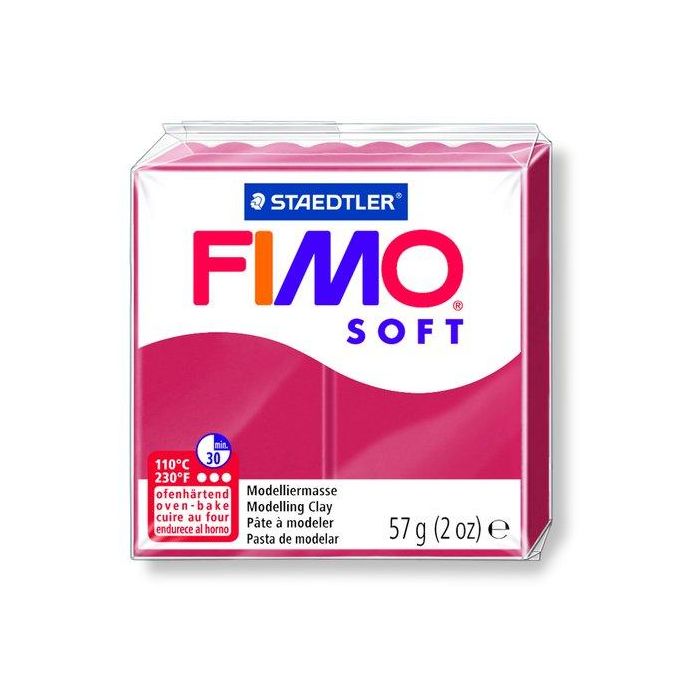 Staedtler Pasta de Modelar FIMO Soft 57g Rojo Cereza - Blanda y Suave, Fácil de Mezclar, Colores Brillantes, 8 Segmentos