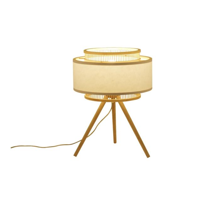 DKD Home Decor Lámpara de Sobremesa Urban de Bambú Marrón Claro y Blanco, Hecha a Mano, Desmontable, E27 50W, 36x48x36 cm 1