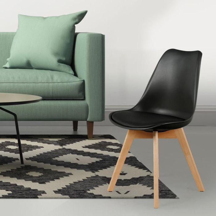 Home Deco Factory Silla COPENHAGUE Acolchada Negra Diseño Escandinavo Patas Madera Haya 49x58x81.5cm 5
