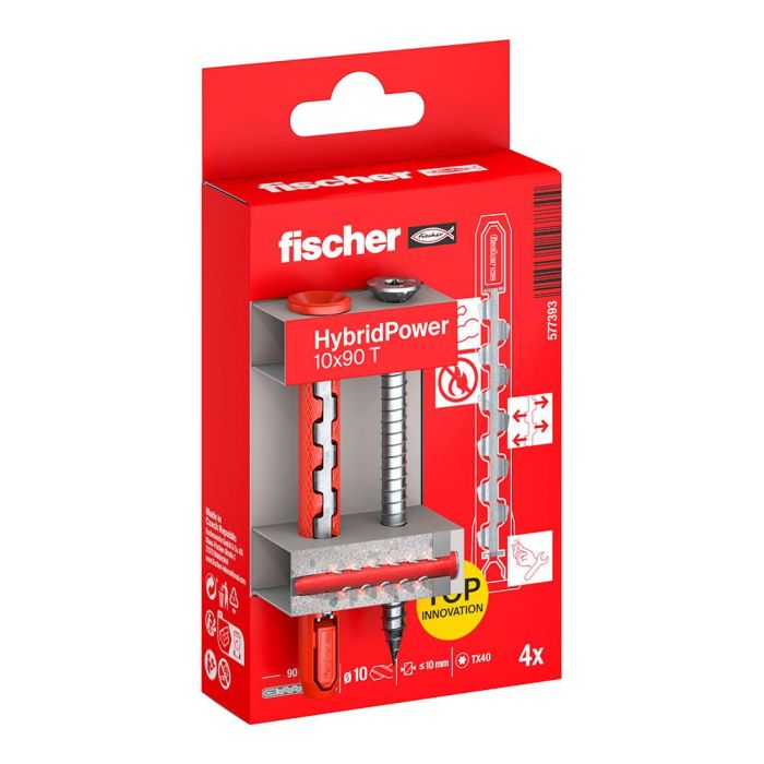 Fischer Taco Hybridpower Ø10x90 mm con Tornillos Avellanados TX40 Ø7x87 mm (Blister 4 uds)