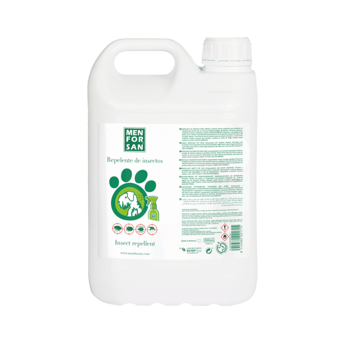 Men For San Repelente Natural de Insectos para Perros Spray de Citronela 5 L - Eficaz contra Pulgas, Garrapatas, Mosquitos y Ácaros - Natural y Seguro para Cachorros