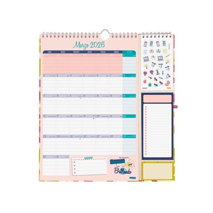 Finocam Calendario de Pared Talkual Icónico 2026, 215x325 mm, Espiral con Colgador, Anilla Portabolígrafo y Pegatinas