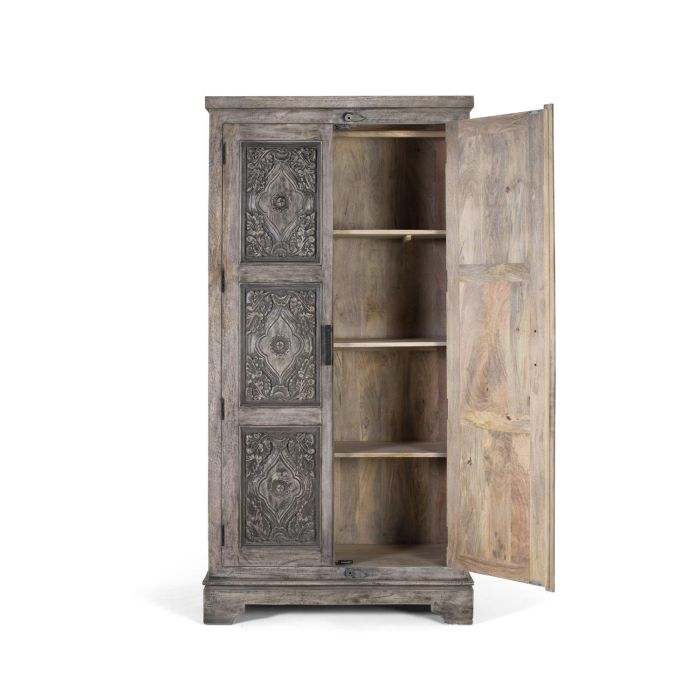 GINER Y COLOMER Armario Madera Mango Maciza Gris con Barra Colgador y 4 Baldas 1