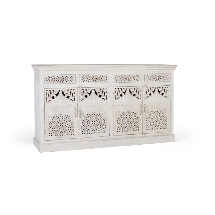 Giner y Colomer Aparador 4 Puertas 4 Cajones Madera de Mango Blanco Envejecido