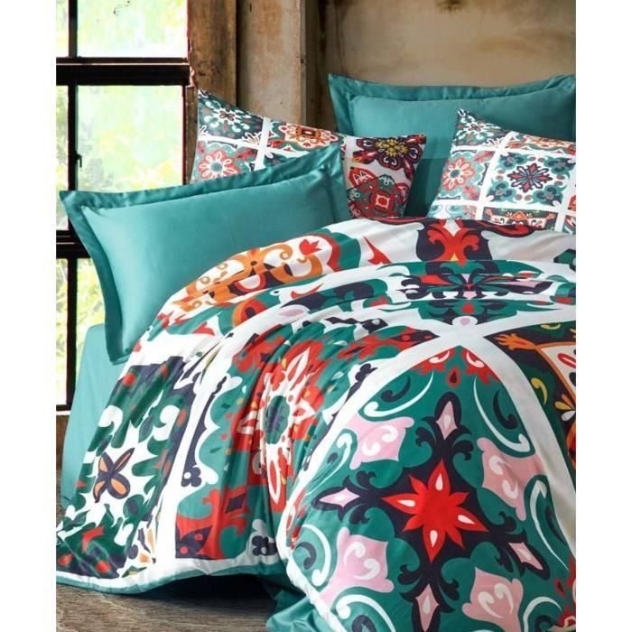 ASI ASI8684282611493 Juego de cama - 1 funda nórdica 220x240 cm + 2 fundas de almohada 60x60 cm - 100% poliéster microsatín - Verde 2
