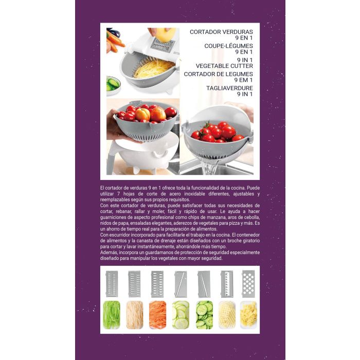 Cortador de Verduras 9 en 1 con Escurridor Quttin (6 Unidades) 12 Cortador de Verduras 9 en 1 con Escurridor Quttin (6 Unidades) 12