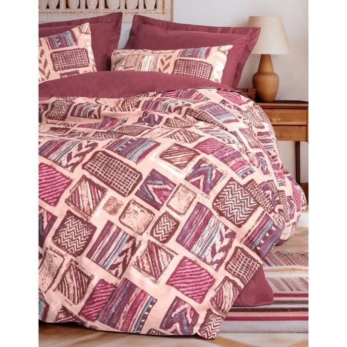 Juego de cama - 1 funda nórdica 220x240 cm + 2 fundas de almohada 60x60 cm - 100% algodón - Rojo 2 Juego de cama - 1 funda nórdica 220x240 cm + 2 fundas de almohada 60x60 cm - 100% algodón - Rojo 2