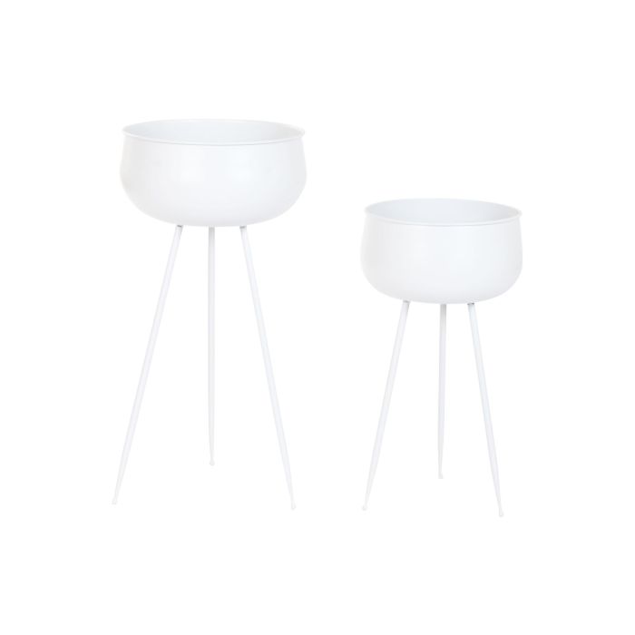 DKD Home Decor Macetero Urban Set de 2, Metal Blanco, Dimensiones 34x70x34 cm, Para Plantas de Interior y Exterior, Desmontable