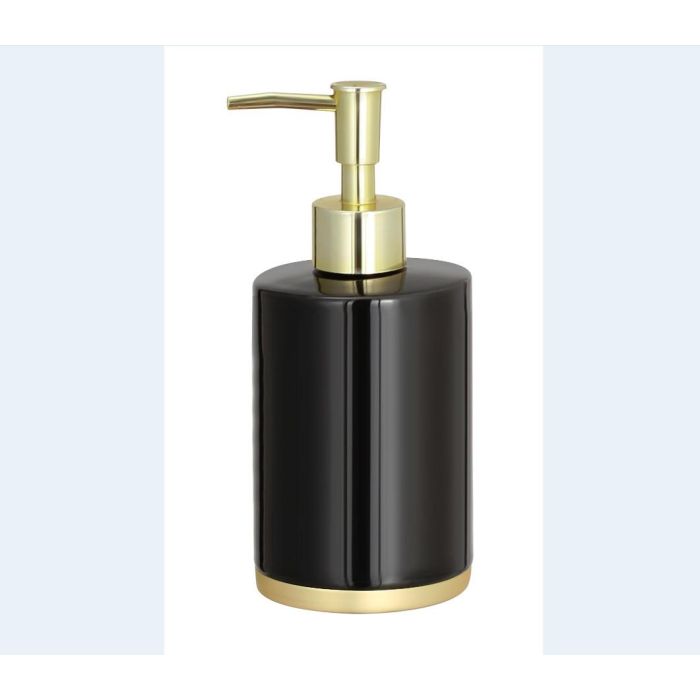 DKD Home Decor Dosificador Glam para Jabón o Loción Negro Dorado, Materiales Gres y Metal, Set de 2 Unidades, Medidas 8x8x19 cm
