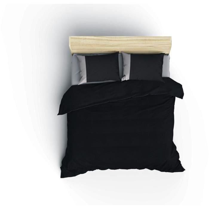 Juego de cama - 1 funda nórdica 220x240 cm + 2 fundas de almohada 60x60 cm - 100% algodón - Negro 1 Juego de cama - 1 funda nórdica 220x240 cm + 2 fundas de almohada 60x60 cm - 100% algodón - Negro 1
