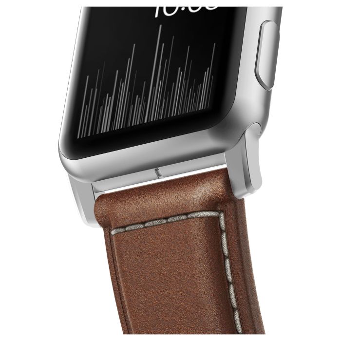 Nomad NM1A4RST00 Correa de Cuero Tradicional Marrón Hebilla Plata para Apple Watch Series 42mm 44mm 45mm 49mm 5