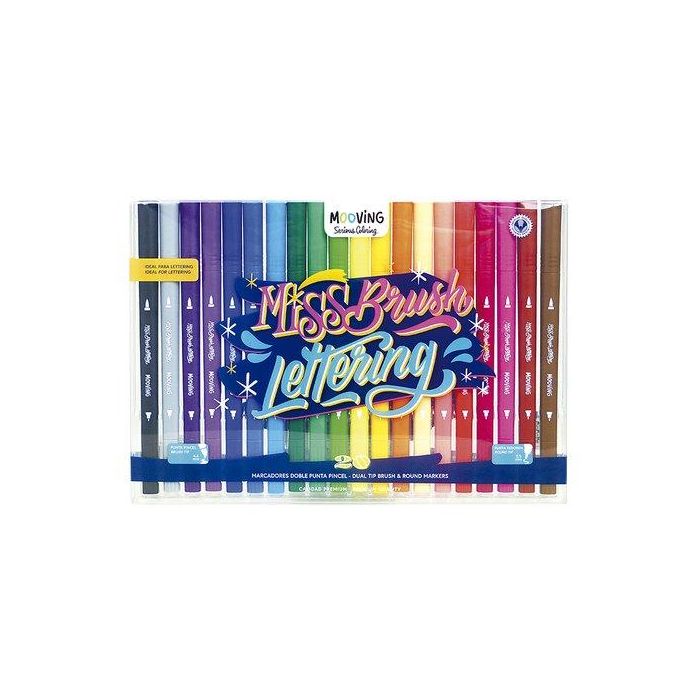 Rotulador Fibra Mooving Doble Punta Pincel Estuche De 20