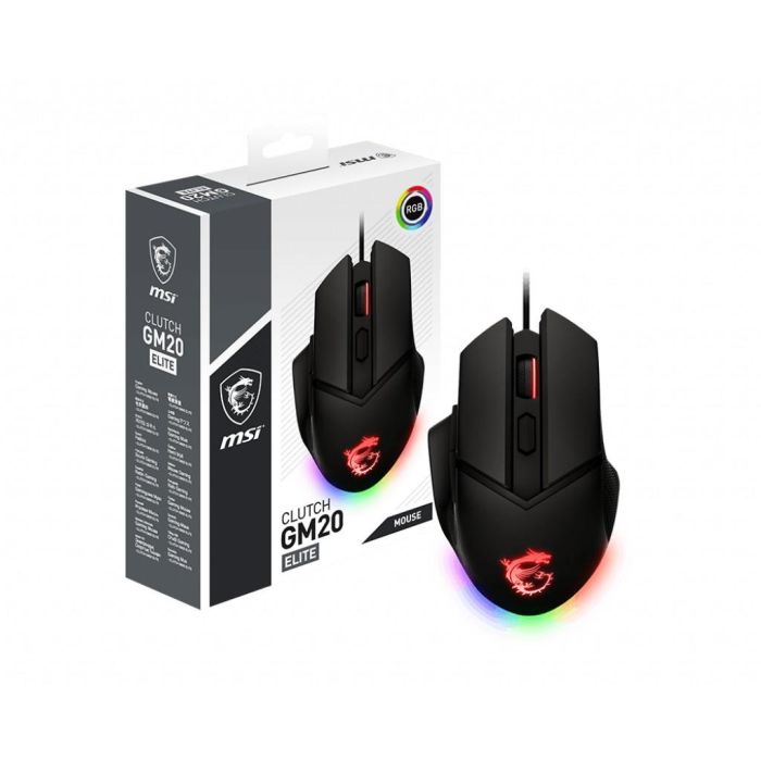 MSI Clutch GM20 Ratón Gaming Óptico con Cable, Ergonómico, Iluminación RGB, Negro