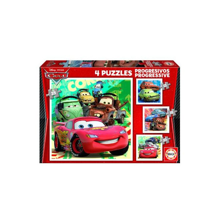 Educa Borras 14942 Puzzle Progresivos Cars 2, 12-16-20-25 Piezas, 4 Puzzles en 1, Edad 3-5 Años