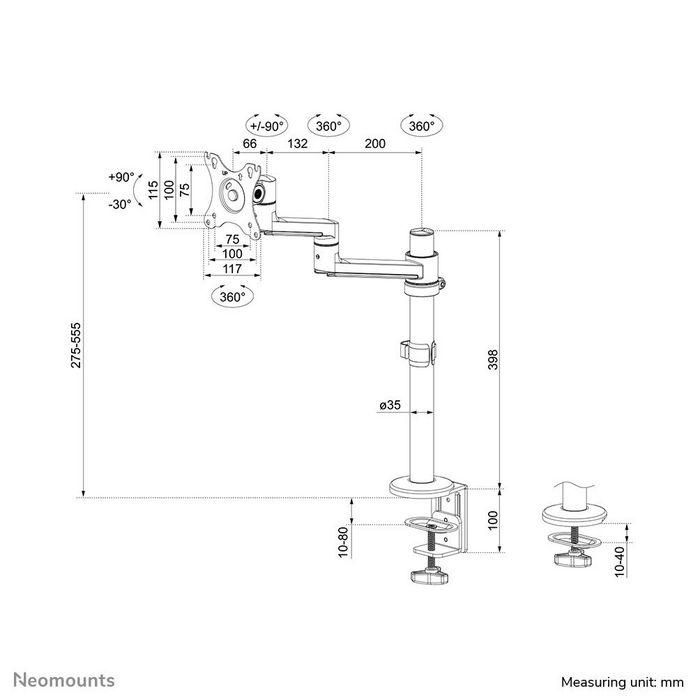 Neomounts Soporte de Escritorio para Monitor/Pantalla, Opciones de Fijación: Abrazadera y Ojal 19