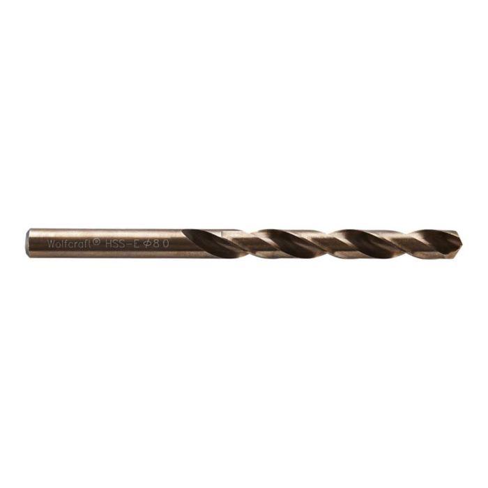 Wolfcraft Broca HSS Cobalto Rectificada Ø8x117mm (Largo Trabajo 75mm) para Metal y Acero Inoxidable, Punta 130°