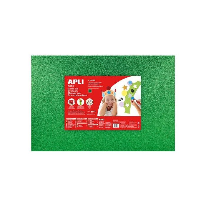 Goma Eva Apli Hoja 40X60 Cm Purpurina Verde Paquete De 3