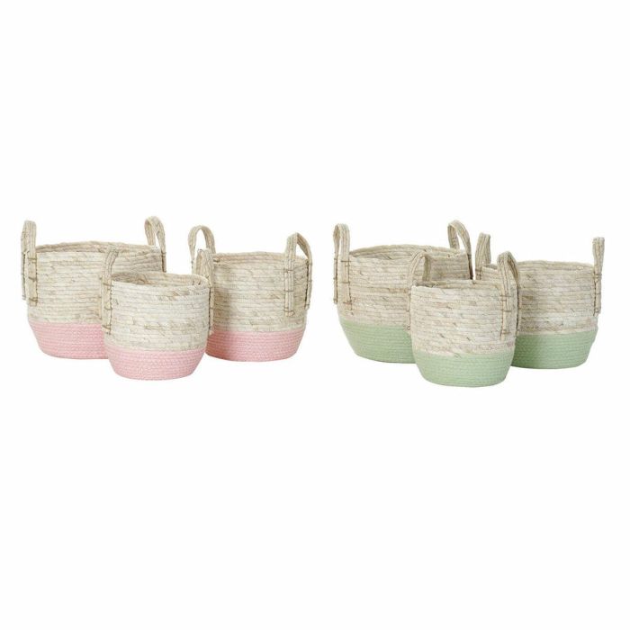 Cesta Balines DKD Home Decor Rosa Verde 30 x 32 x 30 cm Set de 3 (2 Unidades) 1