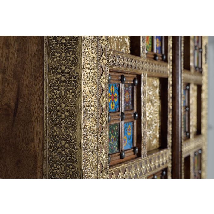 Giner y Colomer Armario 2 Puertas Madera Acacia Cerezo Detalles Azulejo Bronce Repujado 180x100x45 cm 3