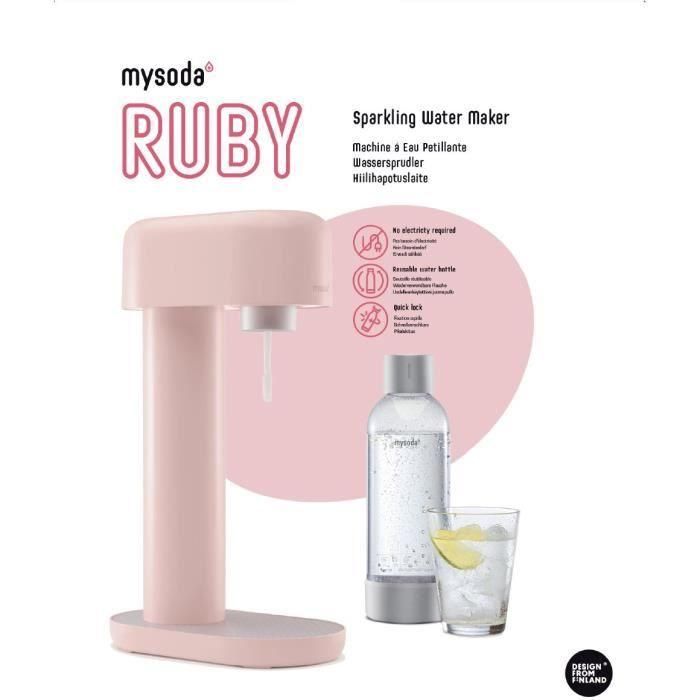 MYSODA Máquina de refrescos Ruby Pink, 1 botella 0,5L, 1 botella 1L, 1 botella de CO2 2