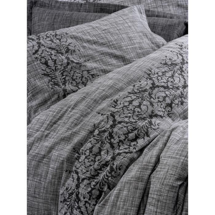 Juego de cama - 1 funda nórdica 220x240 cm + 2 fundas de almohada 60x60 cm - 100% algodón - Gris 1 Juego de cama - 1 funda nórdica 220x240 cm + 2 fundas de almohada 60x60 cm - 100% algodón - Gris 1