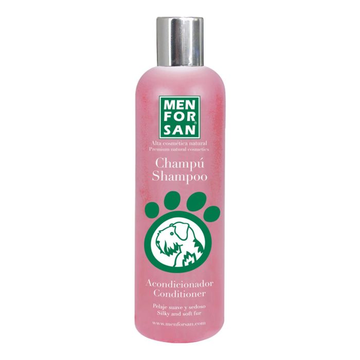 Men For San Champú Acondicionador 2 en 1 para Perros Pelo Largo y Rizado, Desenredante, Voluminizador e Hidratante con Colágeno, Aroma Frutal 300 mL