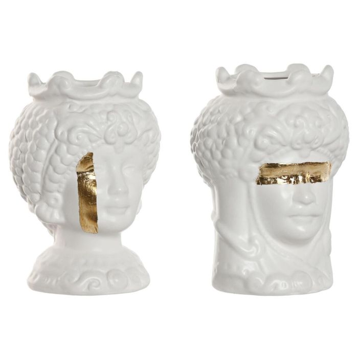 Macetero Mediterraneo DKD Home Decor Blanco Dorado 10 x 14 x 10 cm (2 Unidades) Macetero Mediterraneo DKD Home Decor Blanco Dorado 10 x 14 x 10 cm (2 Unidades)
