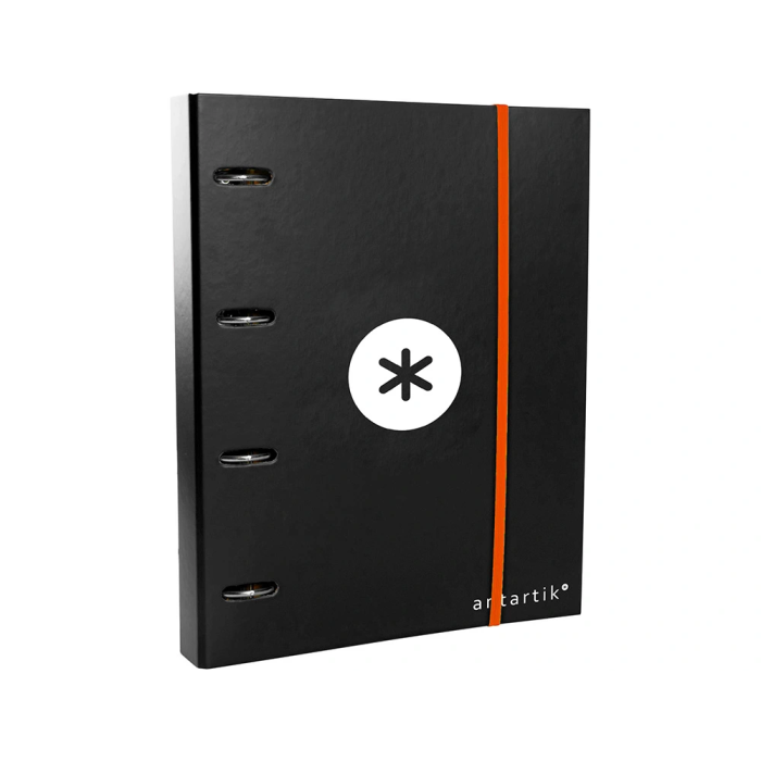 Antartik Carpeta con recambio A4 cuadro 5mm forrada 4 anillas 40mm redondas con solapa color negro 1