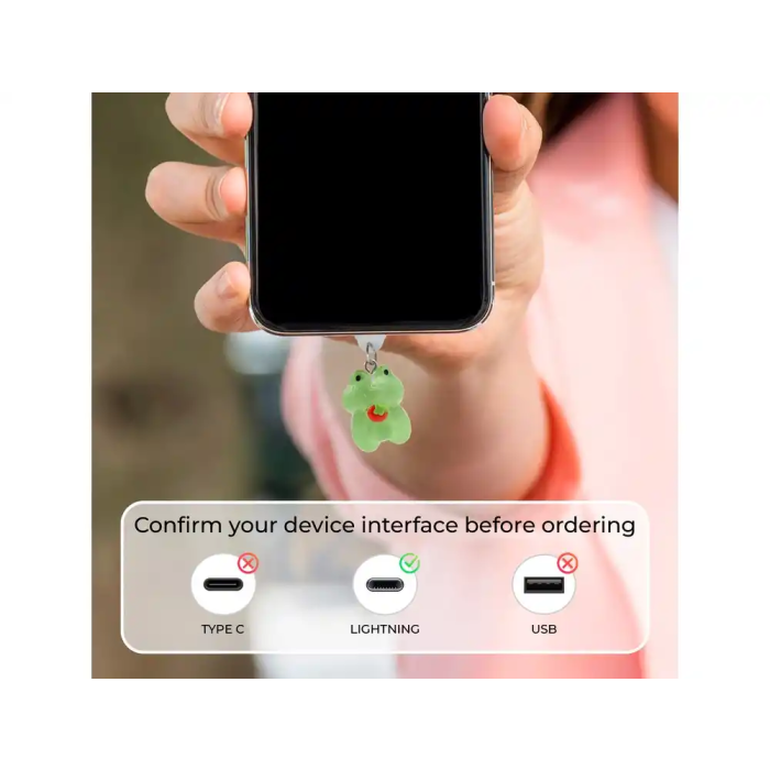 Wondee Mobile Charm Funny Frog Fresa Relámpago - Protector Decorativo para Puertos Type-C/Lightning, 25x10x20 mm