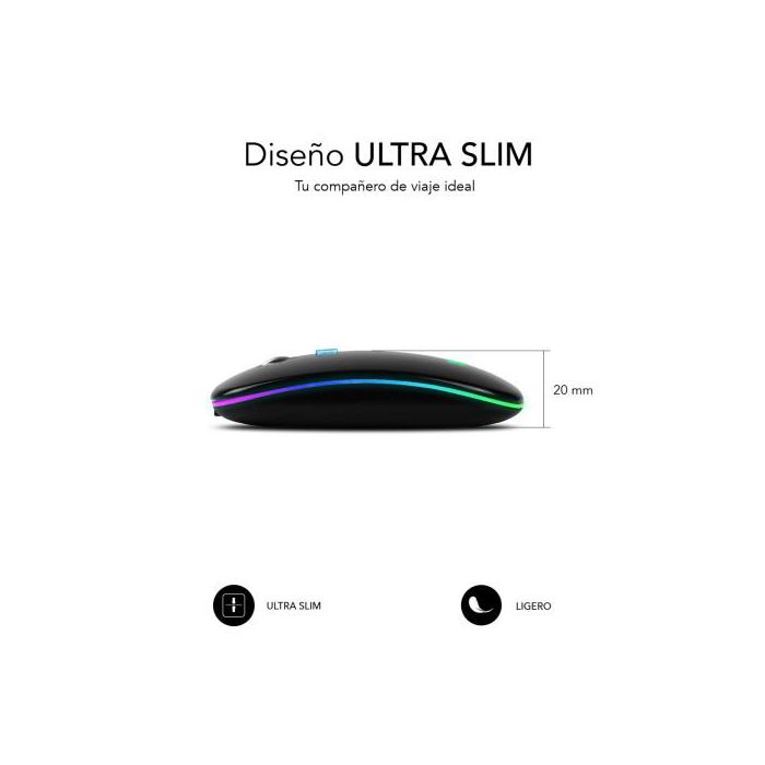SUBBLIM Ratón Inalámbrico Bluetooth y RF Dual Silent Click RGB LED Flat Mouse Negro