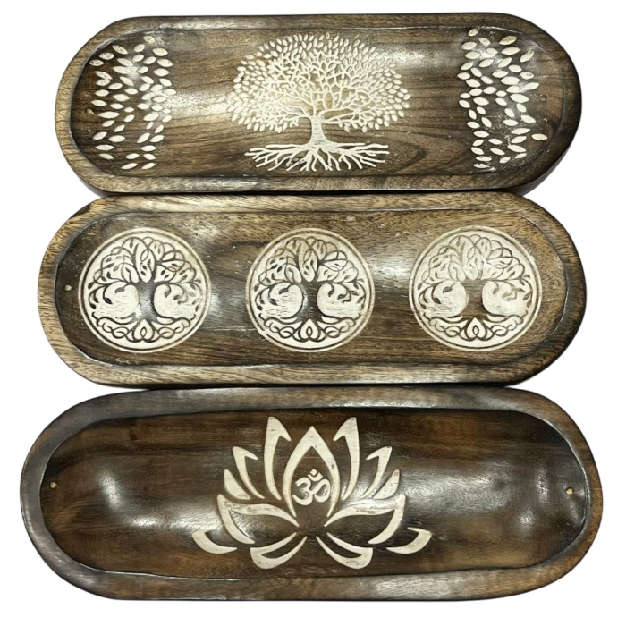 DKD Home Decor Bandeja Vaciabolsillos Oriental Marron Oscuro Mango 10 x 3 x 28 cm (6 Unidades)