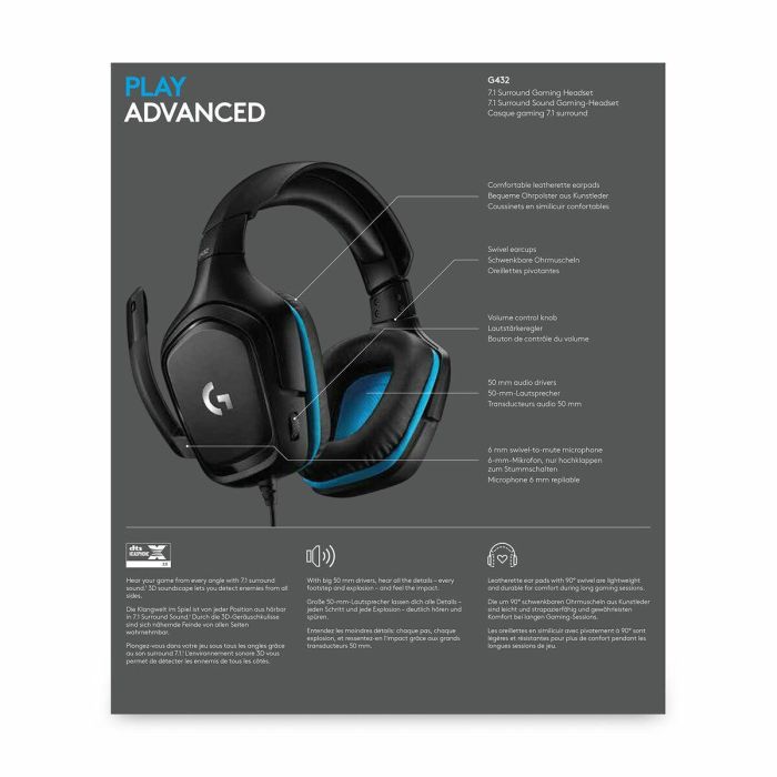 Auriculares con Micrófono Gaming Logitech 981-000770 Azul Negro 39