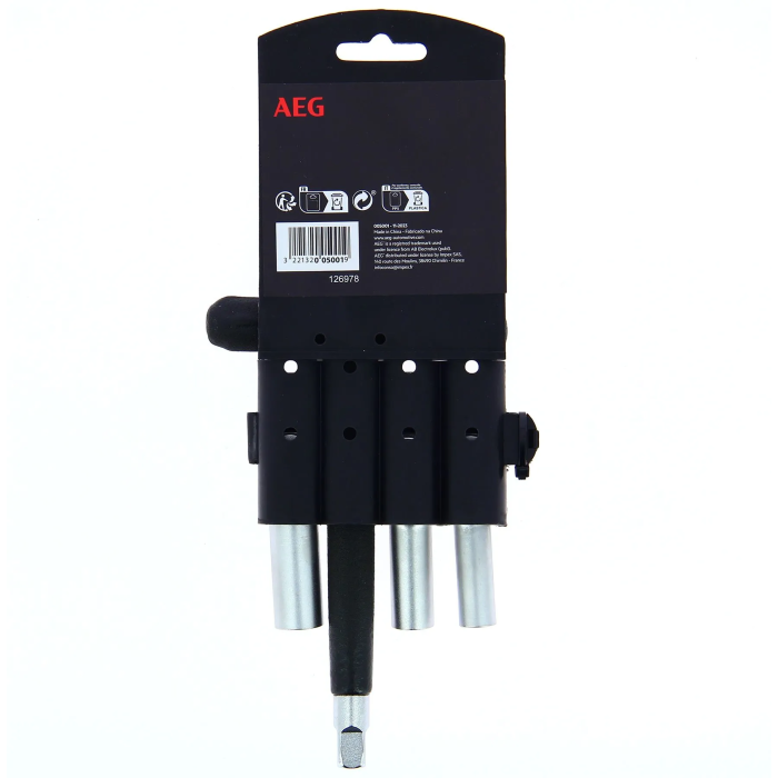 Aeg Llave de Bujía Diésel con 3 Enchufes Cardán 8mm 10mm 12mm Acero Inoxidable Mango T Espuma Antideslizante