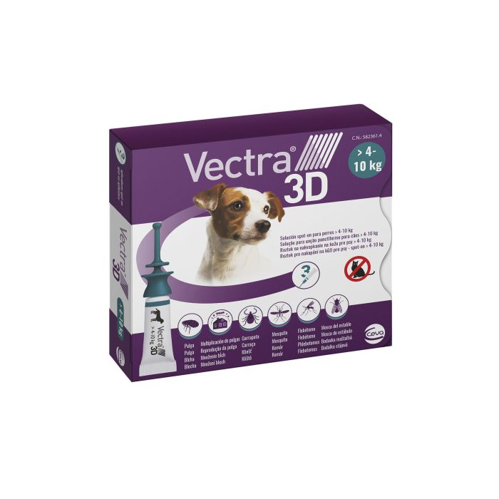 Ceva Vectra 3D Antiparasitario Spot-On Perros 4-10 kg | 3 Pipetas Repelente de Pulgas, Garrapatas y Mosquitos | 4 Semanas Protección