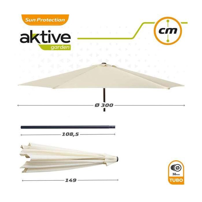 Color Baby Parasol Terraza 300 cm con Chimenea y Mástil de Aluminio 3,8 cm Color Crema 3