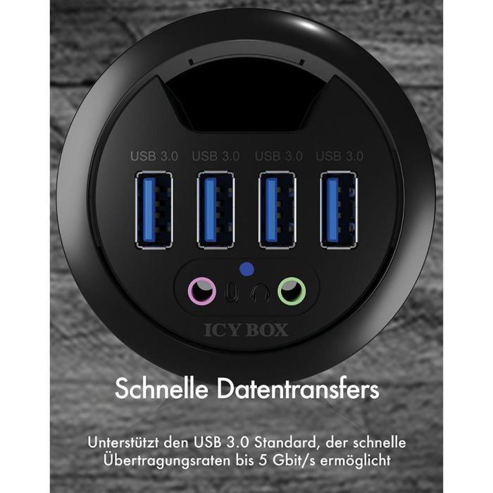 HUB Tisch-Hub 4x USB 3.0 Type-A mit Audio Ein-/Ausgang ICY BOX 6