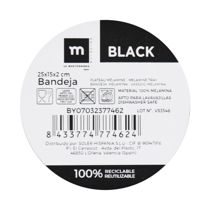 Bandeja Melamina Mate Black 25x15x2 cm - La Mediterranea (12 Unidades) 1 Bandeja Melamina Mate Black 25x15x2 cm - La Mediterranea (12 Unidades) 1