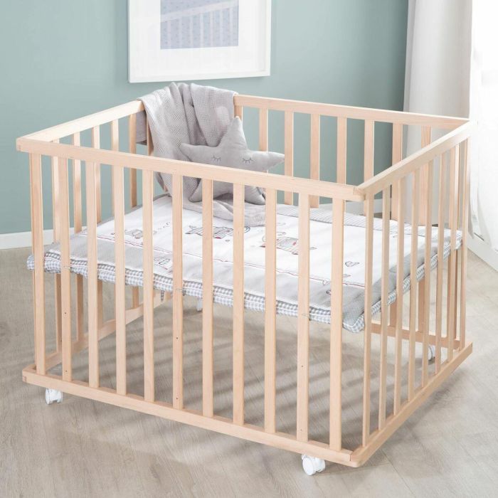Roba Jumbotwins Parque para bebés de madera maciza natural, altura ajustable 3 niveles, con ruedas con freno, tapete patrón elefante incluido 5 Roba Jumbotwins Parque para bebés de madera maciza natural, altura ajustable 3 niveles, con ruedas con freno, tapete patrón elefante incluido 5
