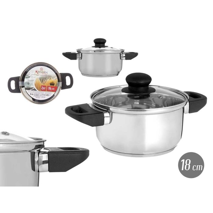 Cacerola inducción 18 cm con tapa de cristal Kinvara - Acero inoxidable, 1.8 l (6 Unidades) Cacerola inducción 18 cm con tapa de cristal Kinvara - Acero inoxidable, 1.8 l (6 Unidades)
