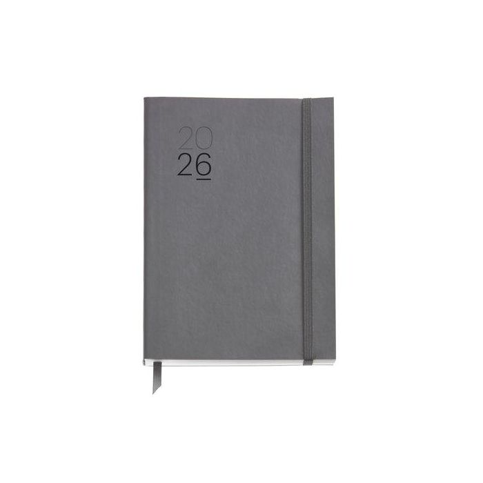 Agenda Anual (2026) Miquelrius Basic Luxor Cosida Tapa Simil Piel Con Goma Plus 155X213 S/Vv Gris