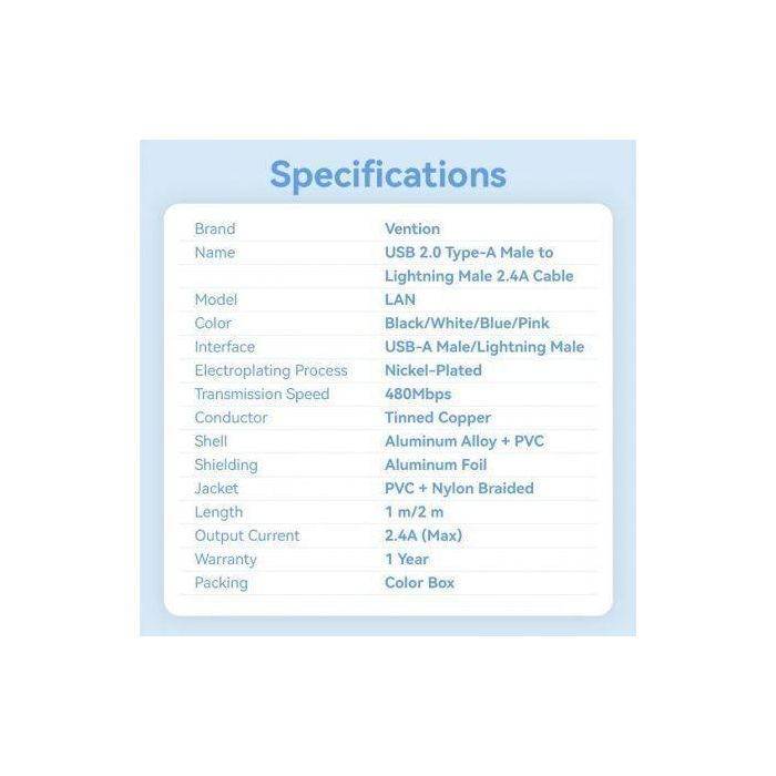 Cable USB a Lightning Vention LANSF 1 m 2