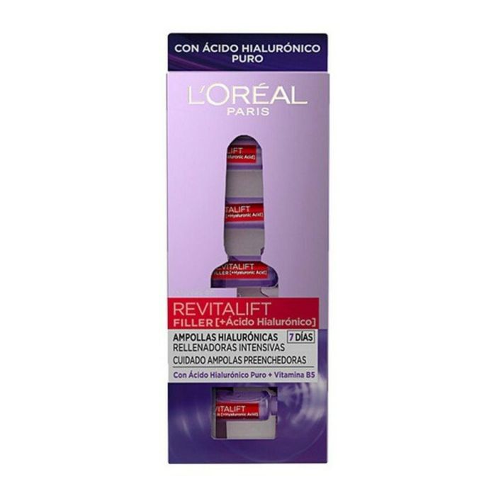 L'Oréal Paris REVITALIFT FILLER Ampollas Intensivas Ácido Hialurónico y Vitamina B5 para Hidratación, Volumen y Firmeza 7 x 1,3 ml
