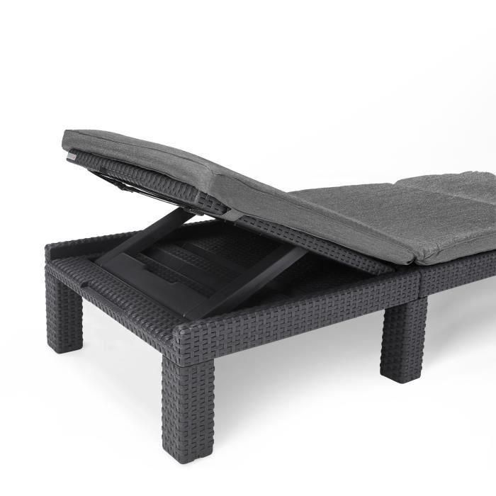 ALLIBERT Tumbona de Jardín Daytona De Luxe Imitación Resina Tejida 4 Posiciones con Cojín Gris Grafito 187x58x29cm 3 ALLIBERT Tumbona de Jardín Daytona De Luxe Imitación Resina Tejida 4 Posiciones con Cojín Gris Grafito 187x58x29cm 3