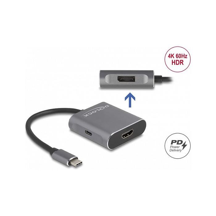 DeLOCK Adaptador USB-C a HDMI + DisplayPort MST, Splitter con USB-C PD 100W, Aluminio, 4K Ultra HD a 60 Hz, 3840x2160, 1x HDMI + 2x DP, 0.15m, Gris 0 DeLOCK Adaptador USB-C a HDMI + DisplayPort MST, Splitter con USB-C PD 100W, Aluminio, 4K Ultra HD a 60 Hz, 3840x2160, 1x HDMI + 2x DP, 0.15m, Gris 0