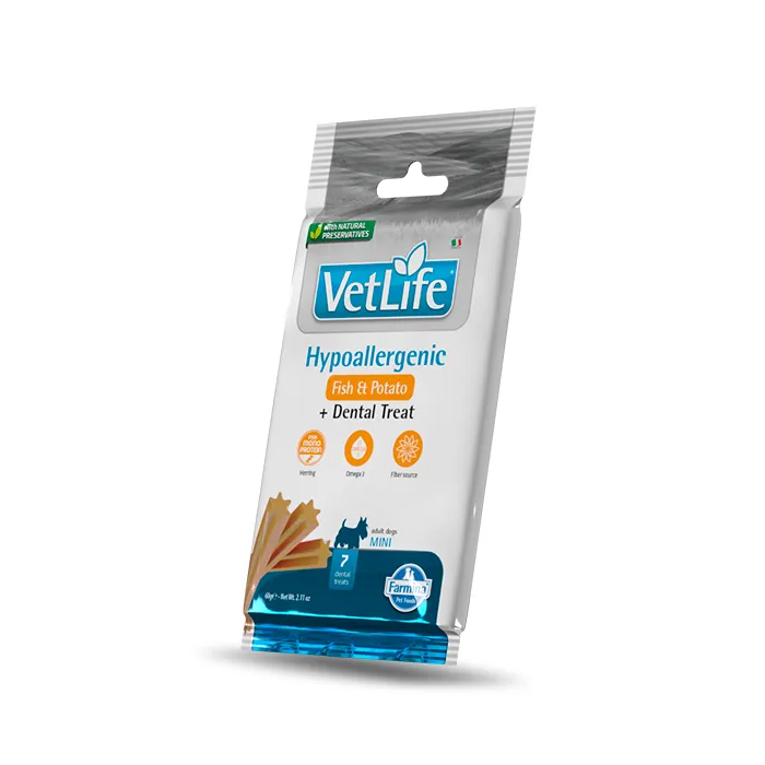 Farmina Treat Vet Life Dog Hypo Pescado Adult Mini 15x60 gr - Alimento complementario para perros adultos con pescado y batata
