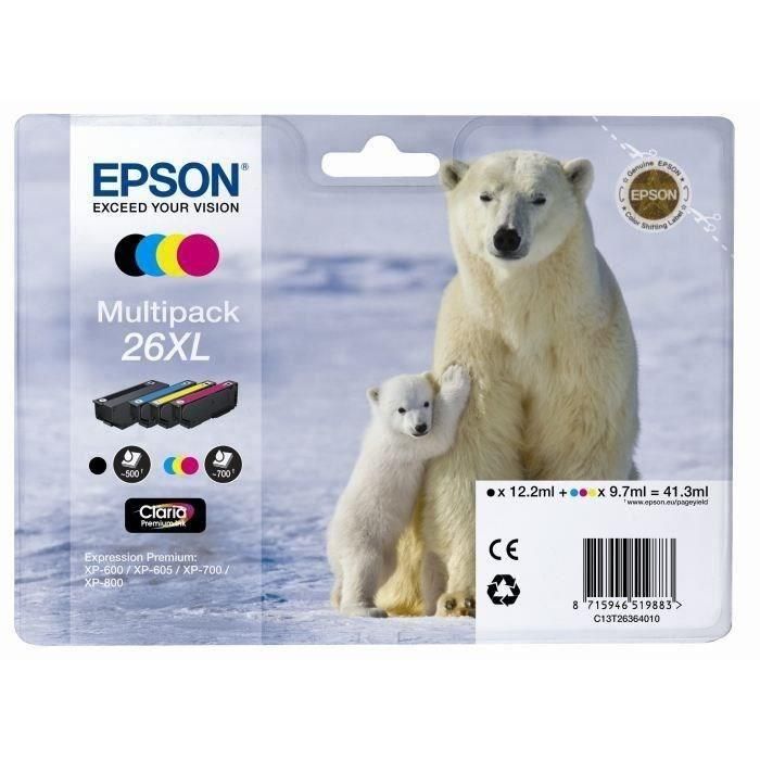 Epson Multipack Tinta Claria Premium BK-C-M-Y 26XL Alta Capacidad para XP 510 520 600 605 610 615 620 625 700 710 720 800 810 820 Epson Multipack Tinta Claria Premium BK-C-M-Y 26XL Alta Capacidad para XP 510 520 600 605 610 615 620 625 700 710 720 800 810 820