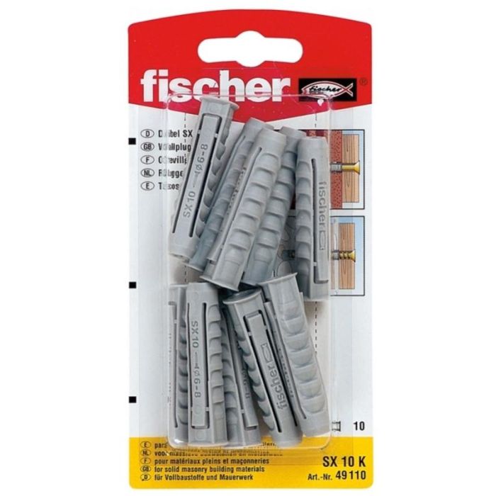 Fischer Taco de Nylon SX Expansión Cuádruple Medida 5-25 para Fijación en Hormigón y Mampostería Maciza/Perforada Blister 1