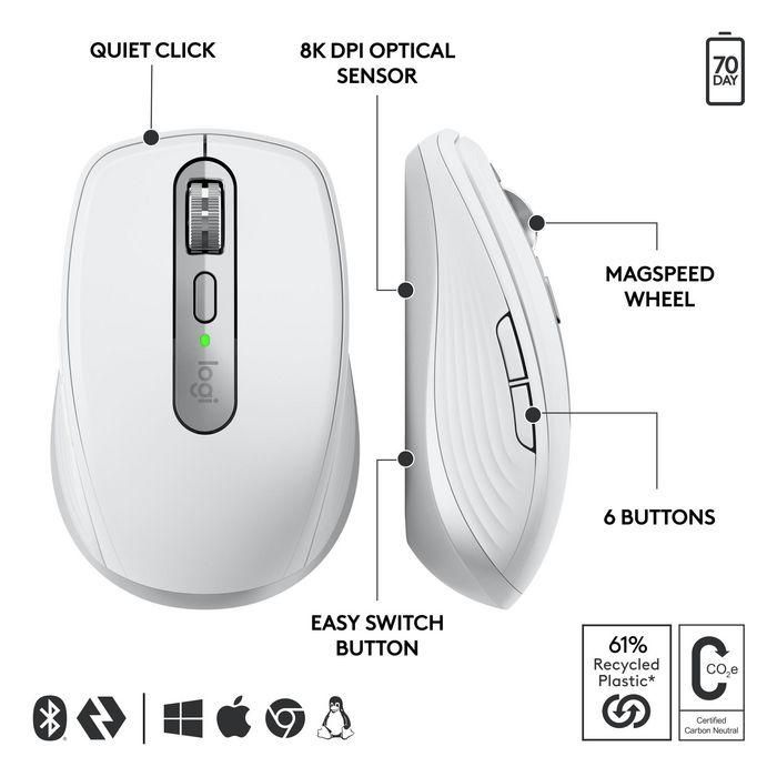 Logitech MX Anywhere 3S for Business Ratón Inalámbrico Compacto, Bluetooth, USB-C, Pale Grey EMEA28-935 1