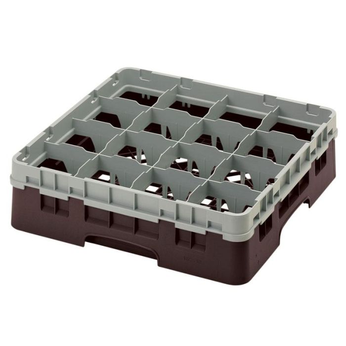 CAMBRO - 16S418-167 - Cesta de lavado 16 comp. 1 altura - 10,9 cm Ø máx. - alt. máx. 11,8 cm - 50 x 50 x 14,3 cm - Castaño