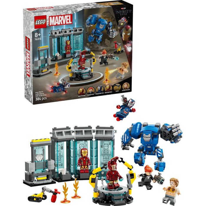 LEGO 76315 Laboratorio Iron Man: Sala de Armaduras Marvel Vengadores con Minifiguras MK1, MK43, MK6, Pepper Potts y Aldrich Killian 2